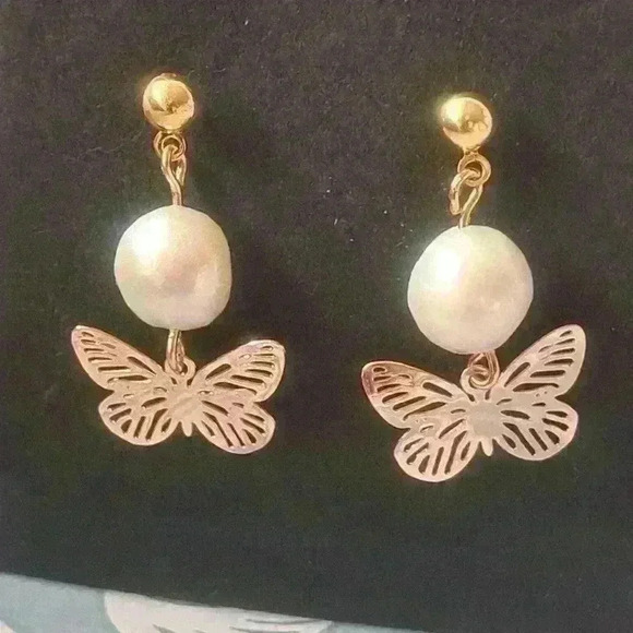 Freshwater pearl butterflies  earrings - Picture 4 of 6